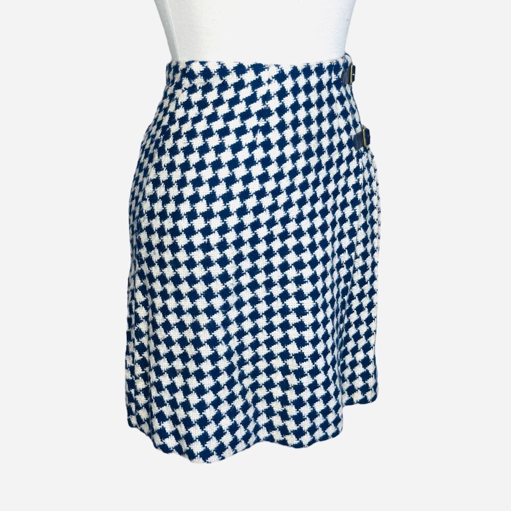 Sears Roebuck Jr High Girl Vintage 80s Houndstooth 6J Pleated Skirt Belt Buckles - Picture 4 of 9